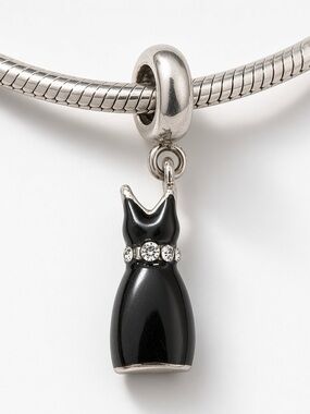 Little Black Dress Rhinestone Silver Charm Pandora Compatible